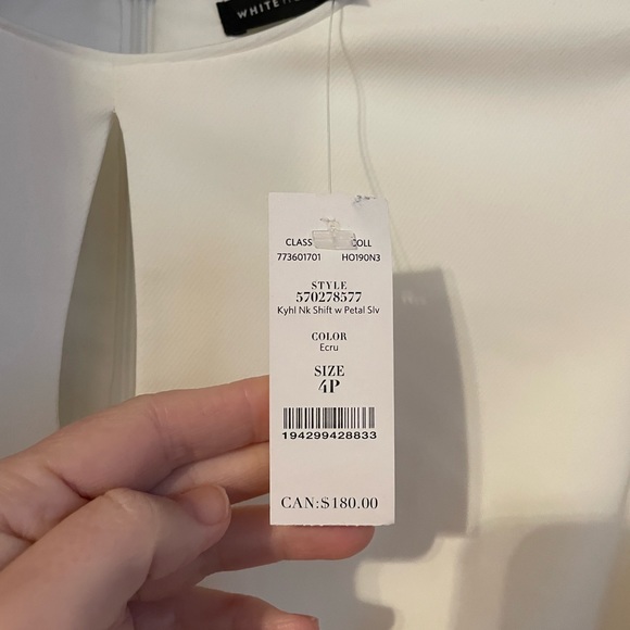 NWT WHBM white Petal sleeve shift dress, 4P - Picture 10 of 12